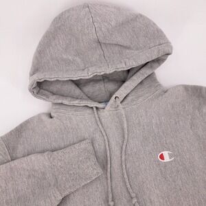 Champion Reverse Weave Hoodie Mens Medium Gray Embroidered Logo Sweatshirt